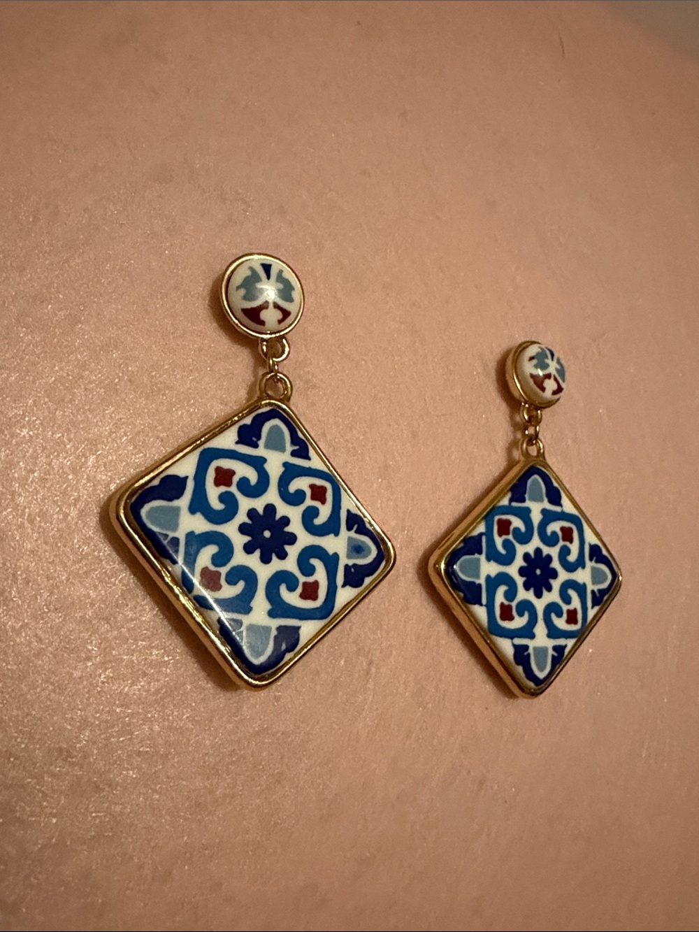 Blue Tile Pattern Drop Earrings